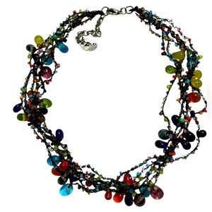ZAD Multicolor/ Strand Glass Teardrop Beads Black String Choker Necklace